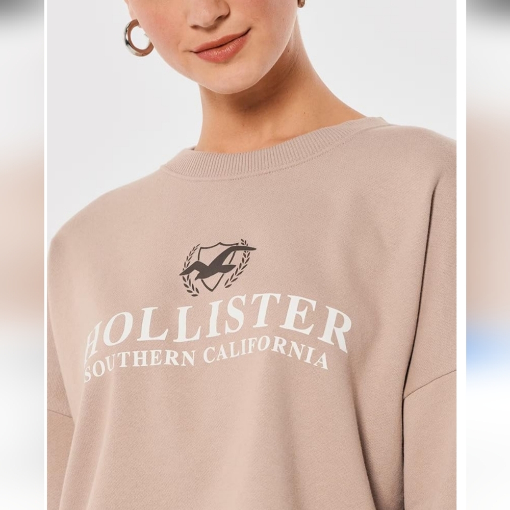 Hollister Southern California Women’s Cropped Sweatshirt Soft Cozy Tan Beige S